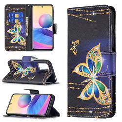 Golden Shining Butterfly Leather Wallet Case for Xiaomi Redmi Note 10 5G