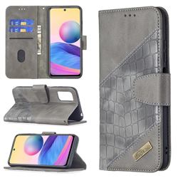BinfenColor BF04 Color Block Stitching Crocodile Leather Case Cover for Xiaomi Redmi Note 10 5G - Gray