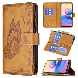 Binfen Color Imprint Vivid Butterfly Buckle Zipper Multi-function Leather Phone Wallet for Xiaomi Redmi Note 10 5G - Brown