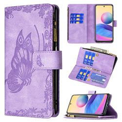 Binfen Color Imprint Vivid Butterfly Buckle Zipper Multi-function Leather Phone Wallet for Xiaomi Redmi Note 10 5G - Purple