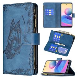 Binfen Color Imprint Vivid Butterfly Buckle Zipper Multi-function Leather Phone Wallet for Xiaomi Redmi Note 10 5G - Blue