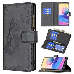 Binfen Color Imprint Vivid Butterfly Buckle Zipper Multi-function Leather Phone Wallet for Xiaomi Redmi Note 10 5G - Black