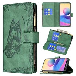 Binfen Color Imprint Vivid Butterfly Buckle Zipper Multi-function Leather Phone Wallet for Xiaomi Redmi Note 10 5G - Green