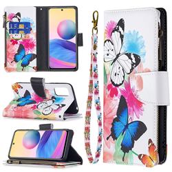 Vivid Flying Butterflies Binfen Color BF03 Retro Zipper Leather Wallet Phone Case for Xiaomi Redmi Note 10 5G