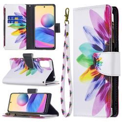 Seven-color Flowers Binfen Color BF03 Retro Zipper Leather Wallet Phone Case for Xiaomi Redmi Note 10 5G