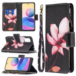 Lotus Flower Binfen Color BF03 Retro Zipper Leather Wallet Phone Case for Xiaomi Redmi Note 10 5G