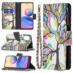 The Tree of Life Binfen Color BF03 Retro Zipper Leather Wallet Phone Case for Xiaomi Redmi Note 10 5G