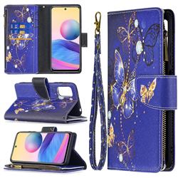Purple Butterfly Binfen Color BF03 Retro Zipper Leather Wallet Phone Case for Xiaomi Redmi Note 10 5G