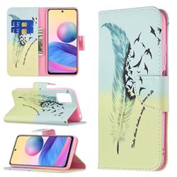 Feather Bird Leather Wallet Case for Xiaomi Redmi Note 10 5G