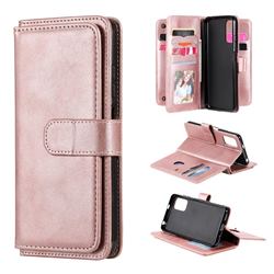 Multi-function Ten Card Slots and Photo Frame PU Leather Wallet Phone Case Cover for Xiaomi Redmi Note 10 5G - Rose Gold