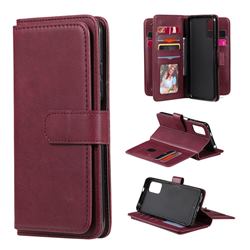 Multi-function Ten Card Slots and Photo Frame PU Leather Wallet Phone Case Cover for Xiaomi Redmi Note 10 5G - Claret