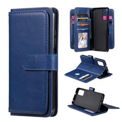 Multi-function Ten Card Slots and Photo Frame PU Leather Wallet Phone Case Cover for Xiaomi Redmi Note 10 5G - Dark Blue