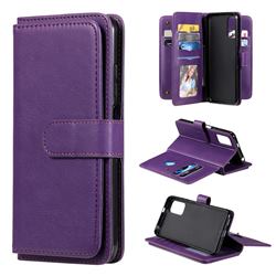 Multi-function Ten Card Slots and Photo Frame PU Leather Wallet Phone Case Cover for Xiaomi Redmi Note 10 5G - Violet