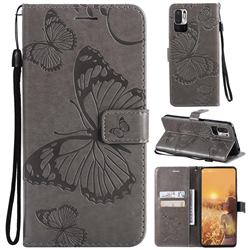 Embossing 3D Butterfly Leather Wallet Case for Xiaomi Redmi Note 10 5G - Gray