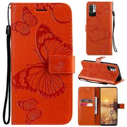 Embossing 3D Butterfly Leather Wallet Case for Xiaomi Redmi Note 10 5G - Orange