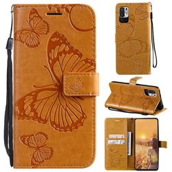 Embossing 3D Butterfly Leather Wallet Case for Xiaomi Redmi Note 10 5G - Yellow