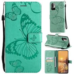 Embossing 3D Butterfly Leather Wallet Case for Xiaomi Redmi Note 10 5G - Green