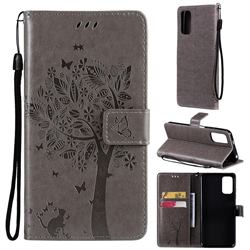 Embossing Butterfly Tree Leather Wallet Case for Xiaomi Redmi Note 10 5G - Grey