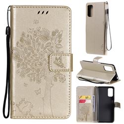 Embossing Butterfly Tree Leather Wallet Case for Xiaomi Redmi Note 10 5G - Champagne