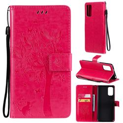 Embossing Butterfly Tree Leather Wallet Case for Xiaomi Redmi Note 10 5G - Rose
