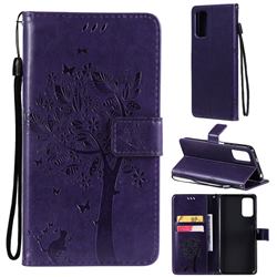 Embossing Butterfly Tree Leather Wallet Case for Xiaomi Redmi Note 10 5G - Purple