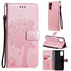 Embossing Butterfly Tree Leather Wallet Case for Xiaomi Redmi Note 10 5G - Rose Pink