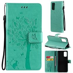 Embossing Butterfly Tree Leather Wallet Case for Xiaomi Redmi Note 10 5G - Cyan