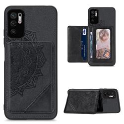 Mandala Flower Cloth Multifunction Stand Card Leather Phone Case for Xiaomi Redmi Note 10 5G - Black