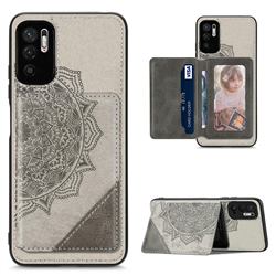 Mandala Flower Cloth Multifunction Stand Card Leather Phone Case for Xiaomi Redmi Note 10 5G - Gray