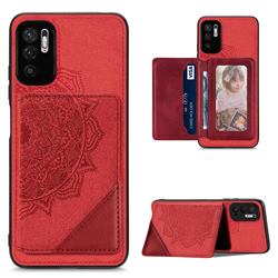 Mandala Flower Cloth Multifunction Stand Card Leather Phone Case for Xiaomi Redmi Note 10 5G - Red