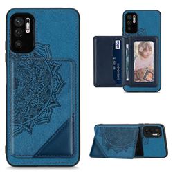 Mandala Flower Cloth Multifunction Stand Card Leather Phone Case for Xiaomi Redmi Note 10 5G - Blue