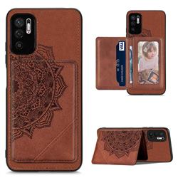 Mandala Flower Cloth Multifunction Stand Card Leather Phone Case for Xiaomi Redmi Note 10 5G - Brown
