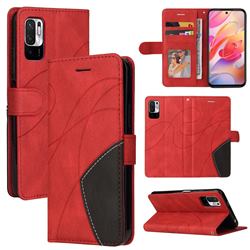 Luxury Two-color Stitching Leather Wallet Case Cover for Xiaomi Redmi Note 10 5G - Red