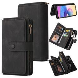 Luxury Multi-functional Zipper Wallet Leather Phone Case Cover for Xiaomi Redmi Note 10 5G - Black