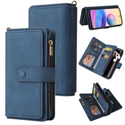 Luxury Multi-functional Zipper Wallet Leather Phone Case Cover for Xiaomi Redmi Note 10 5G - Blue