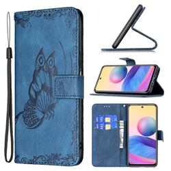 Binfen Color Imprint Vivid Butterfly Leather Wallet Case for Xiaomi Redmi Note 10 5G - Blue