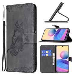 Binfen Color Imprint Vivid Butterfly Leather Wallet Case for Xiaomi Redmi Note 10 5G - Black
