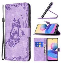 Binfen Color Imprint Vivid Butterfly Leather Wallet Case for Xiaomi Redmi Note 10 5G - Purple
