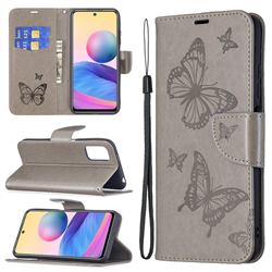Embossing Double Butterfly Leather Wallet Case for Xiaomi Redmi Note 10 5G - Gray
