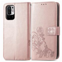 Embossing Imprint Four-Leaf Clover Leather Wallet Case for Xiaomi Redmi Note 10 JE - Rose Gold