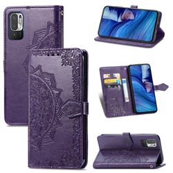 Embossing Imprint Mandala Flower Leather Wallet Case for Xiaomi Redmi Note 10 JE - Purple