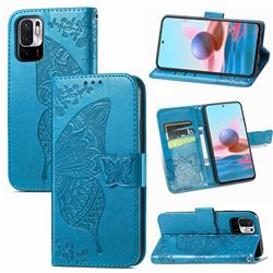 Embossing Mandala Flower Butterfly Leather Wallet Case for Xiaomi Redmi Note 10 JE - Blue