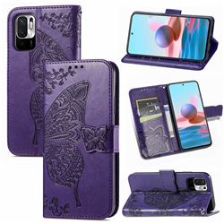 Embossing Mandala Flower Butterfly Leather Wallet Case for Xiaomi Redmi Note 10 JE - Dark Purple