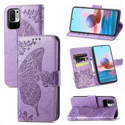 Embossing Mandala Flower Butterfly Leather Wallet Case for Xiaomi Redmi Note 10 JE - Light Purple
