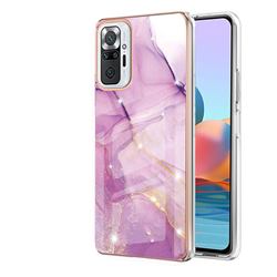 Dream Violet Electroplated Gold Frame 2.0 Thickness Plating Marble IMD Soft Back Cover for Xiaomi Redmi Note 10 Pro / Note 10 Pro Max