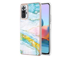 Green Golden Electroplated Gold Frame 2.0 Thickness Plating Marble IMD Soft Back Cover for Xiaomi Redmi Note 10 Pro / Note 10 Pro Max