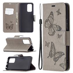 Embossing Double Butterfly Leather Wallet Case for Xiaomi Redmi Note 10 Pro / Note 10 Pro Max - Gray