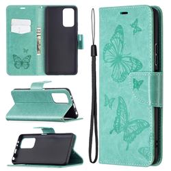 Embossing Double Butterfly Leather Wallet Case for Xiaomi Redmi Note 10 Pro / Note 10 Pro Max - Green