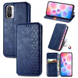 Ultra Slim Fashion Business Card Magnetic Automatic Suction Leather Flip Cover for Xiaomi Redmi Note 10 Pro / Note 10 Pro Max - Dark Blue