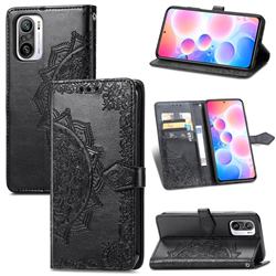 Embossing Imprint Mandala Flower Leather Wallet Case for Xiaomi Redmi Note 10 Pro / Note 10 Pro Max - Black